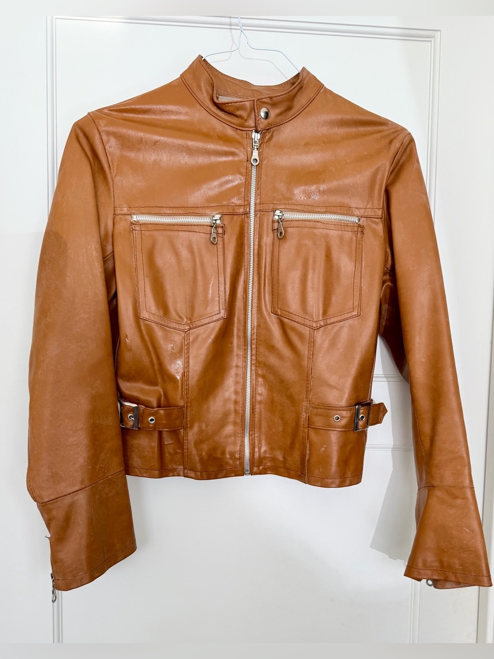 Women's Tan/Light Brown Leather Zip-Front Jacket: By Please | Italian Leather